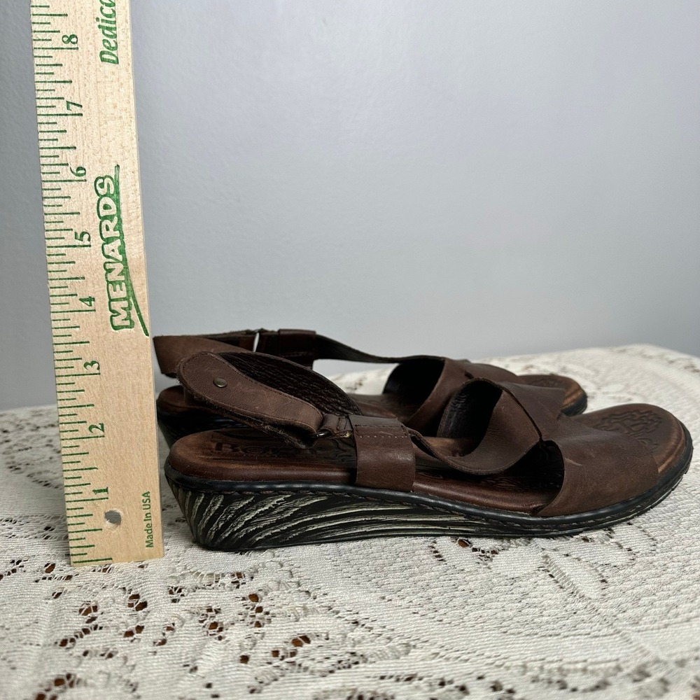 Born Brown Leather Wedge Sandals Cross Strap Slingback MHB4 Womens 8 US 39 EU - Picture 3 of 11